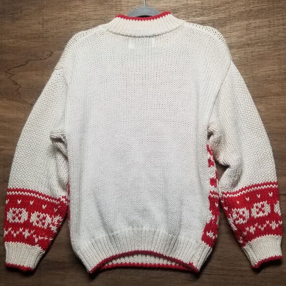 Vntg Gitano Wmns Sz S Oversized Sweater Ivory White Red Snowflake Fair Isle Flaw - Picture 4 of 14
